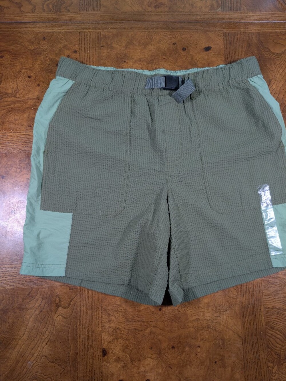 Free Assembly Men's Seersucker Utility Shorts Olive Green Size Large Belted